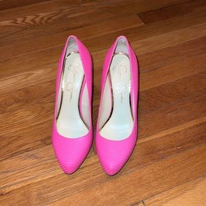 Jessica Simpson Hot Pink Snake Embossed Platform Pumps Size 7.5